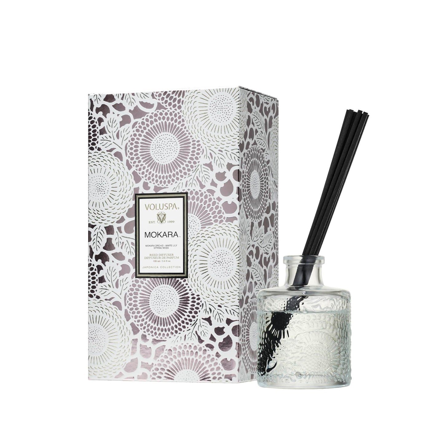 Voluspa Mokara Scented Reed Diffuser | 3.4 oz Luxury Orchid Diffuser | Handcrafted in the USA