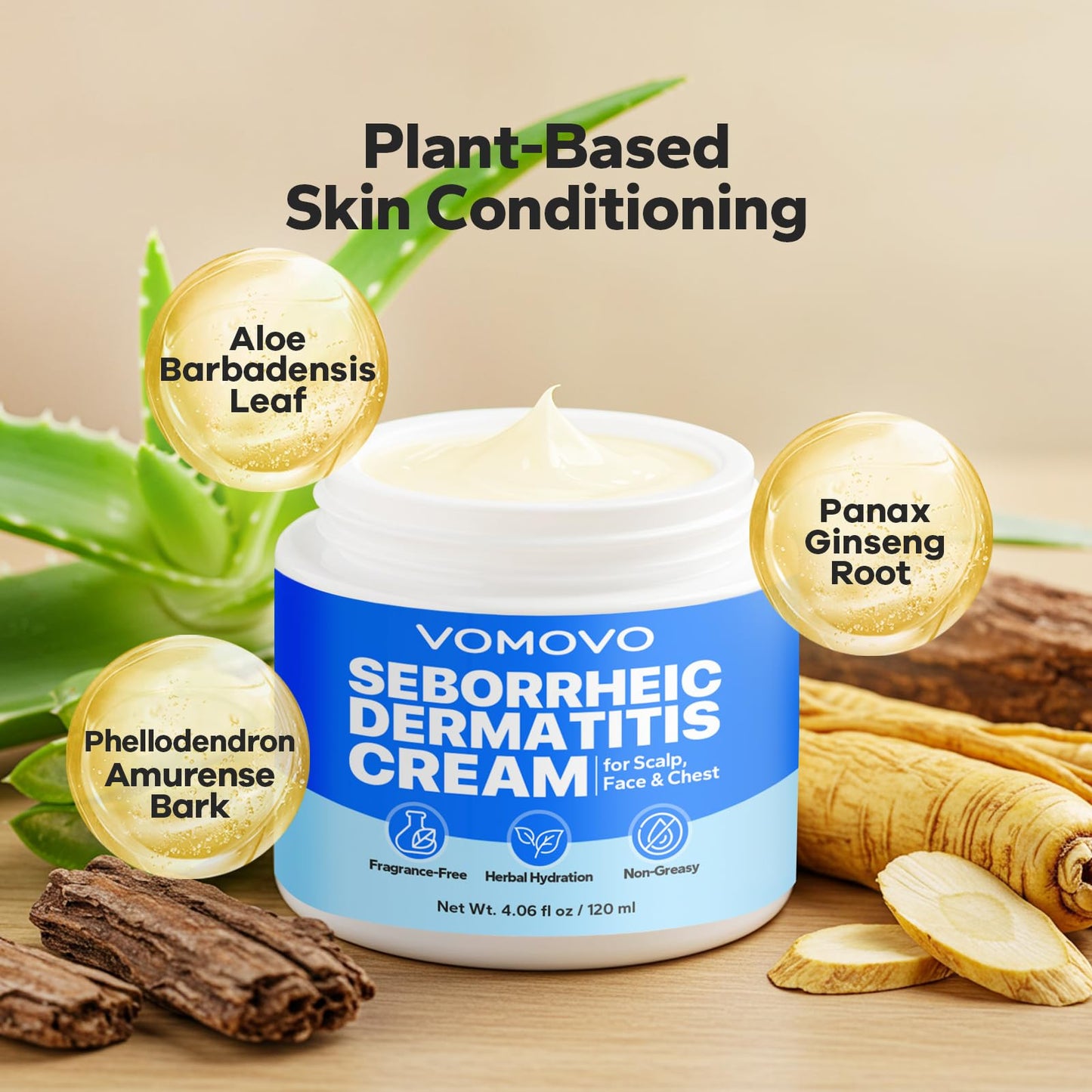 Vomovo Seborrheic Dermatitis Cream (4.1 Fl Oz) – Soothing Hydration for Scalp, Face & Body