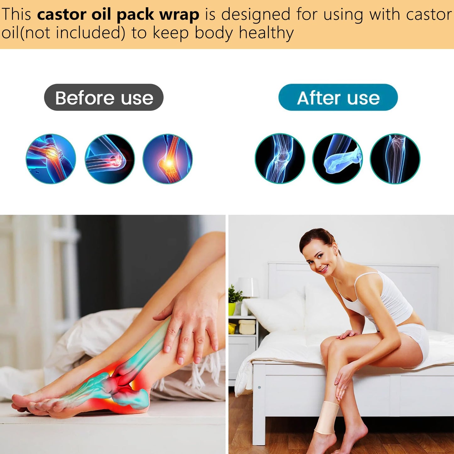 VonTeok 2-Pack Reusable Castor Oil Pack Wrap — Knee & Elbow, No Leakage