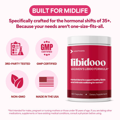 VoomVaya Libidooo – Libido Booster for Women 35+ | Mood, Energy & Confidence | 60 Capsules | 3rd-Party Tested