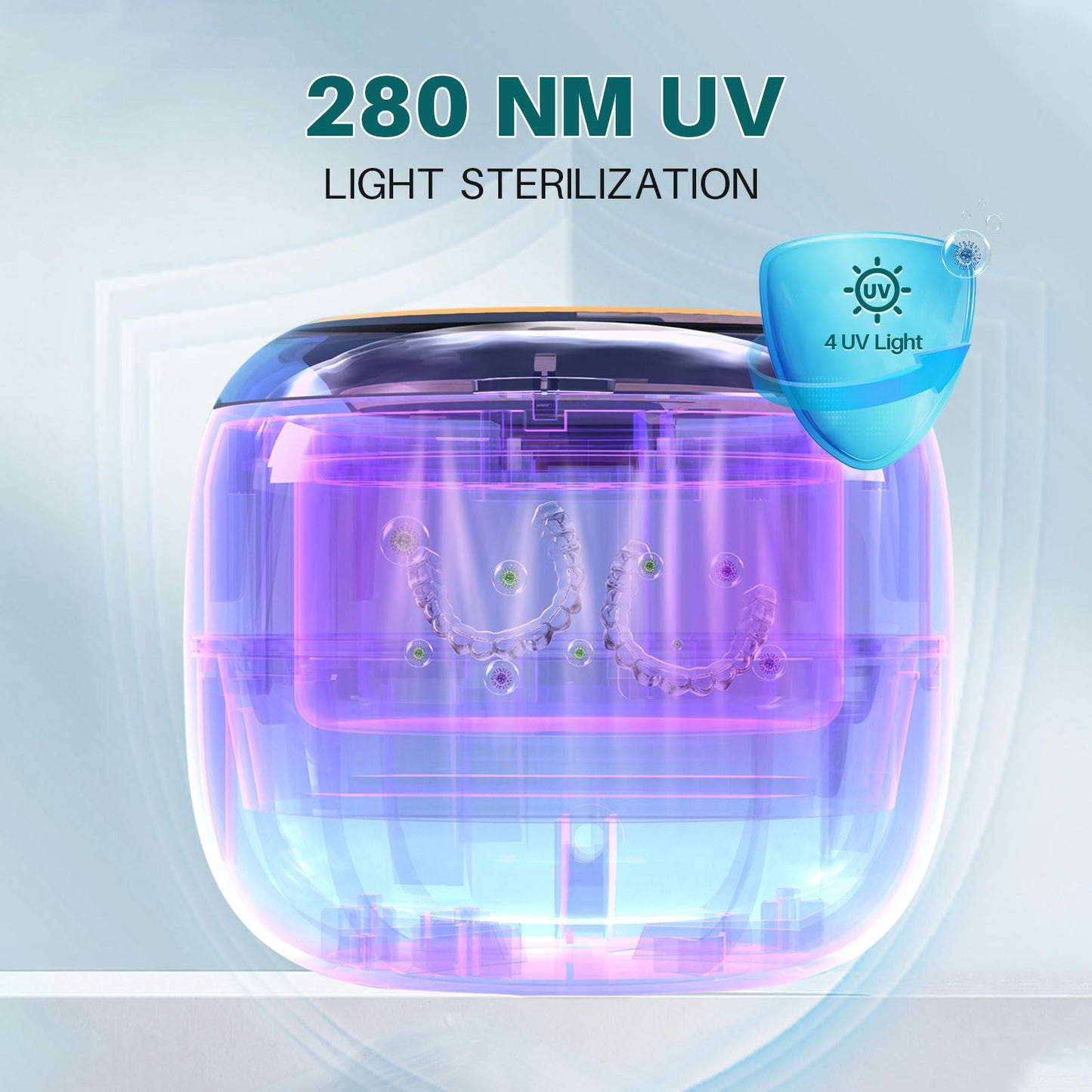 Voraiya Ultrasonic Retainer Cleaner – 360° UV Cleaning, 45kHz Denture & Mouth Guard Cleaner