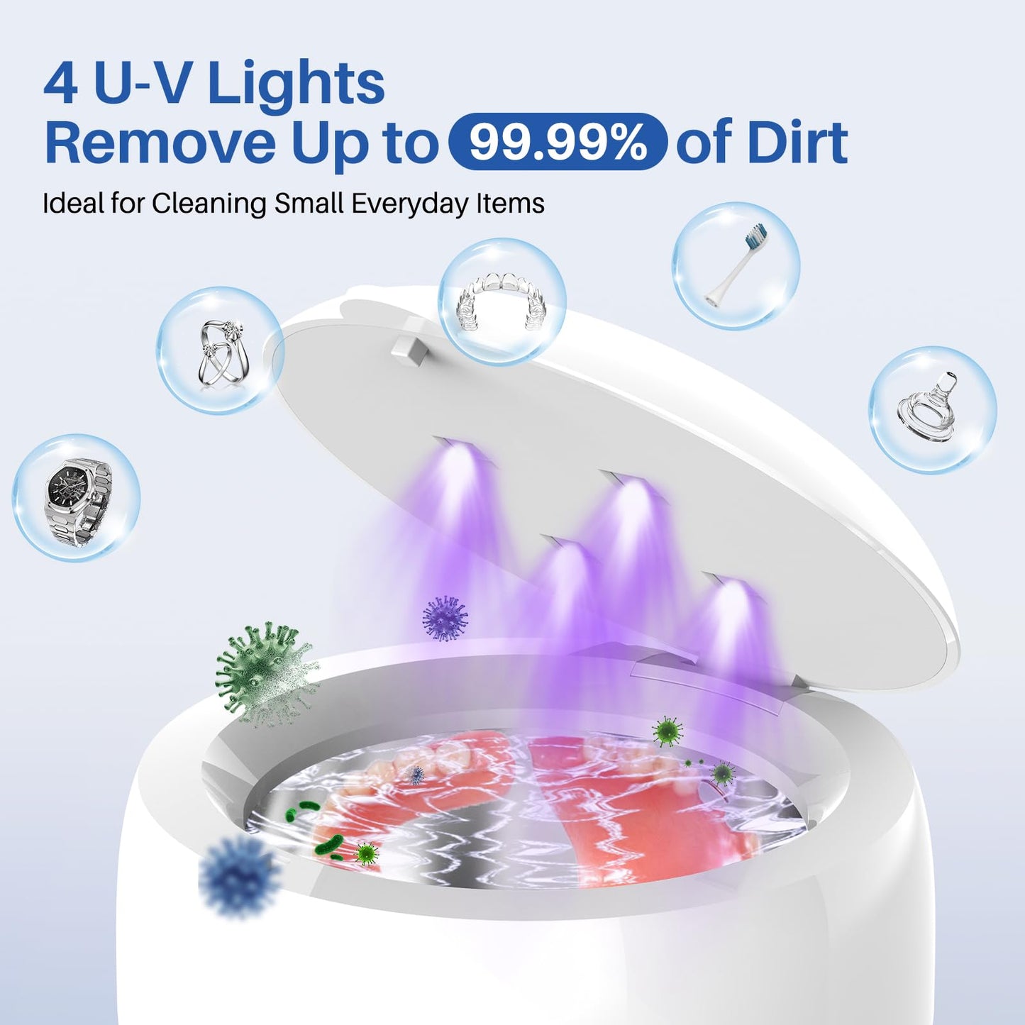 Voraiya Ultrasonic Retainer Cleaner – Dentures, Retainers, Jewelry, 2 Modes