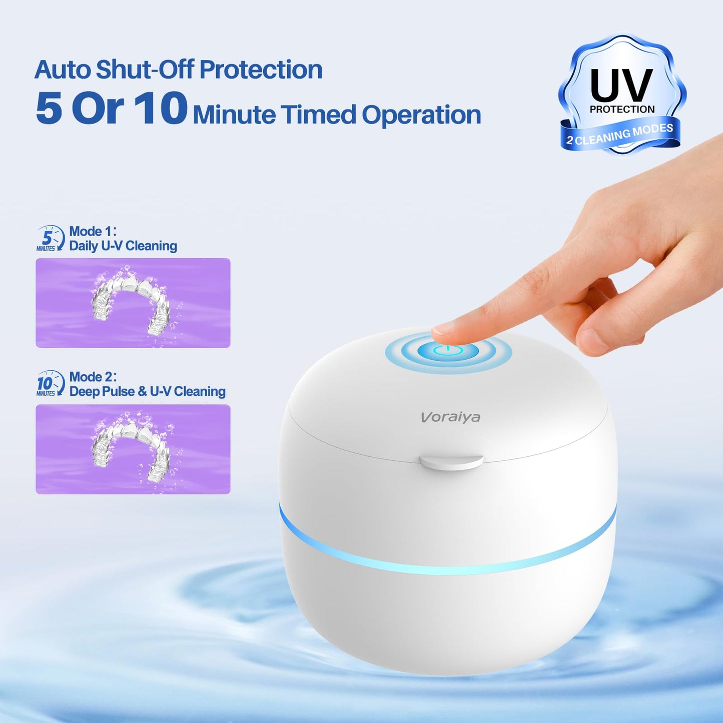 Voraiya Ultrasonic Retainer Cleaner – Dentures, Retainers, Jewelry, 2 Modes