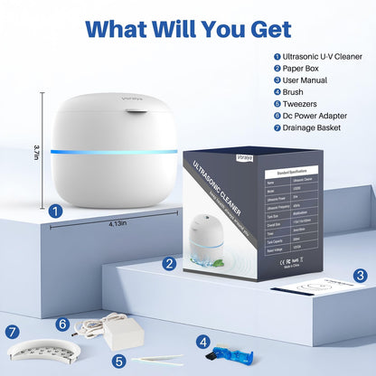 Voraiya Ultrasonic Retainer Cleaner – Dentures, Retainers, Jewelry, 2 Modes