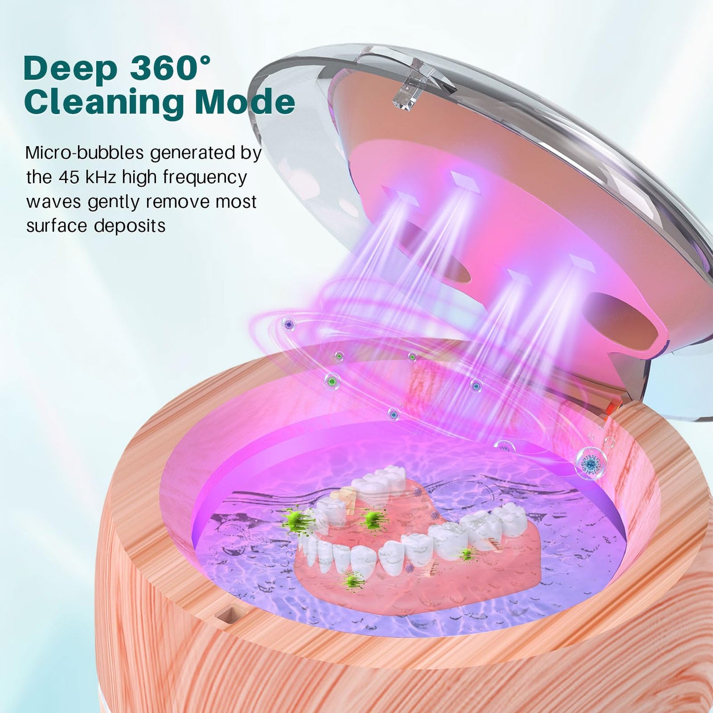Voraiya Ultrasonic Retainer Cleaner – 360° UV Cleaning, 45kHz Denture & Mouth Guard Cleaner