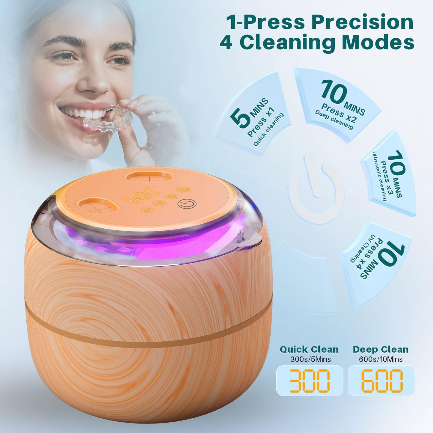 Voraiya Ultrasonic Retainer Cleaner – 360° UV Cleaning, 45kHz Denture & Mouth Guard Cleaner
