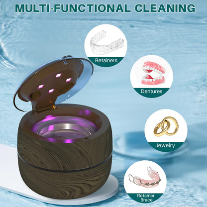 Voraiya Dental Ultrasonic Retainer Cleaner Machine — 45kHz Denture Cleaning Pod, 4 Modes, Digital Timer