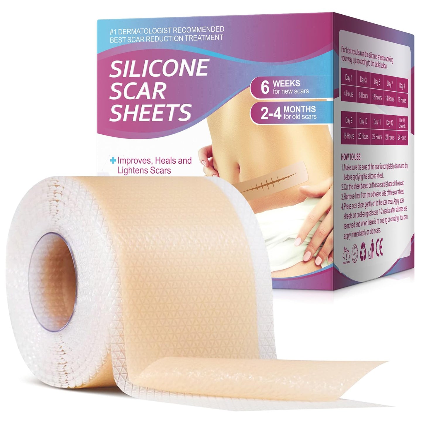 Vortexonix Silicone Scar Sheets | Medical-Grade Soft Silicone Tape (1.6” x 75” / 1.9m)