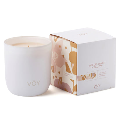 VOY Scented Candle – Floral Wildflower Meadow, 8 oz, 55-Hour Burn, Premium Soy, Gift Packaging