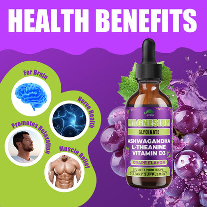 VPKIN Magnesium Liquid with Ashwagandha & L-Theanine – Sleep & Immune Support (Grape, 2 oz)