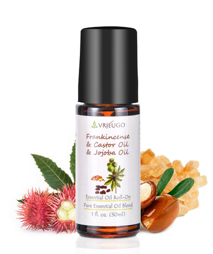 VRJEUGO Organic Frankincense, Castor & Jojoba Oil Roll-On – 30ml | Pure Essential Oil Blend for Face & Body