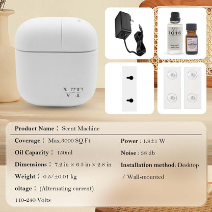 VT VERYSCENT TECH Waterless Diffuser – 3000 Sq Ft Coverage, Bluetooth App, 2 oz Oil, White