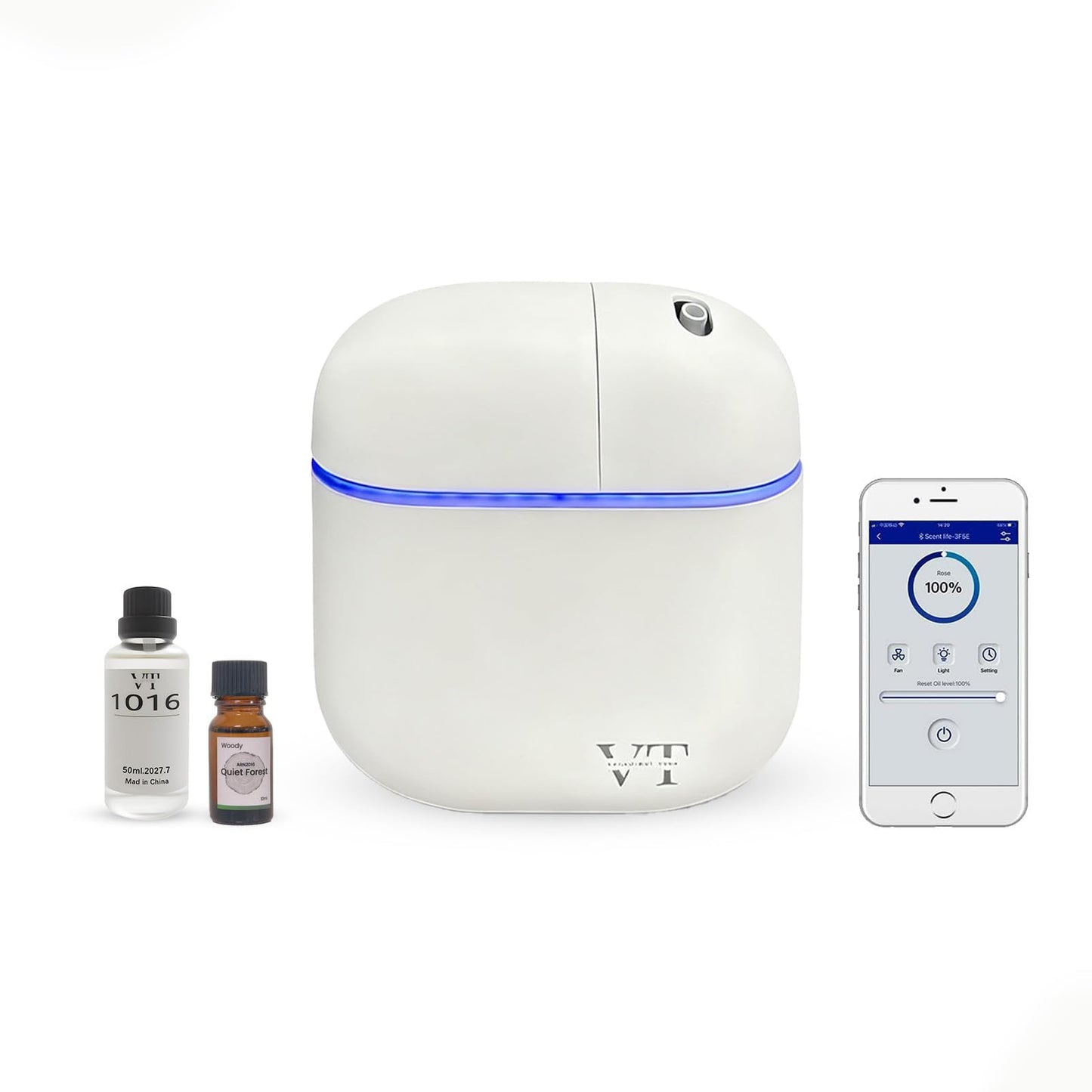 VT VERYSCENT TECH Waterless Diffuser – 3000 Sq Ft Coverage, Bluetooth App, 2 oz Oil, White