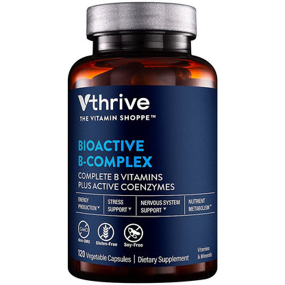 Vthrive Bioactive B-Complex – Vitamin B + Active Coenzymes for Energy Production (120 Vegetable Capsules)