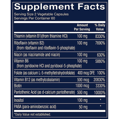 Vthrive Bioactive B-Complex – Vitamin B + Active Coenzymes for Energy Production (120 Vegetable Capsules)