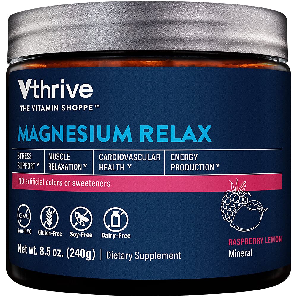 Vthrive Magnesium Relax Powder – Raspberry Lemon, 50 Servings | Stress Relief & Sleep