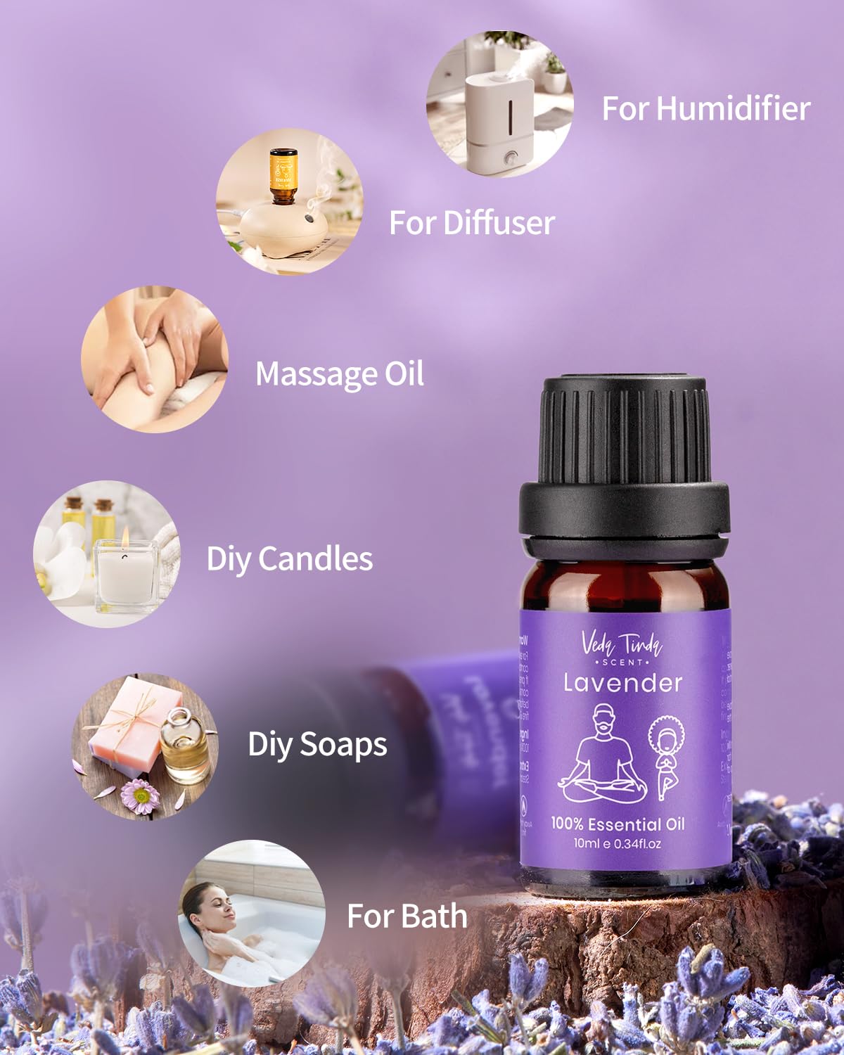 VTS Essential Oils Set (6x10ml) - Lavender, Peppermint, Eucalyptus, Tea Tree, Geranium, Rosemary