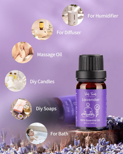 VTS Essential Oils Set (6x10ml) - Lavender, Peppermint, Eucalyptus, Tea Tree, Geranium, Rosemary