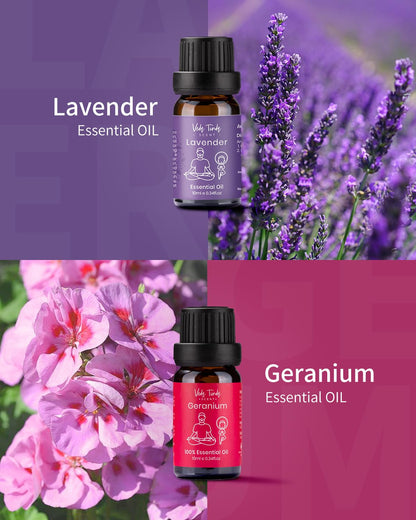 VTS Essential Oils Set (6x10ml) - Lavender, Peppermint, Eucalyptus, Tea Tree, Geranium, Rosemary