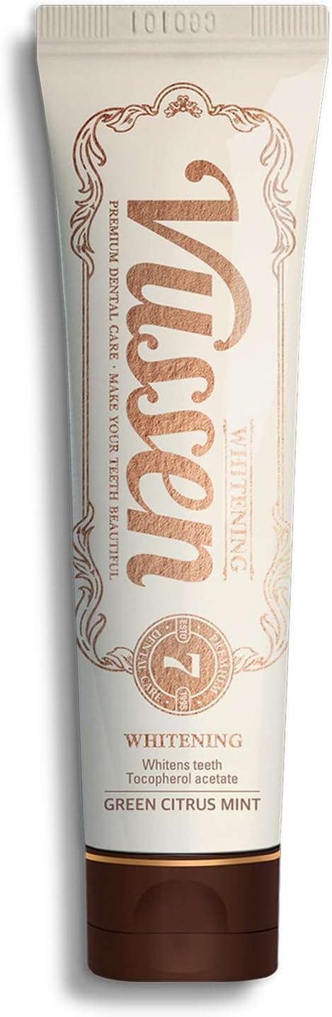 Vussen 7 Whitening Toothpaste 3.5oz | Fluoride-Free, Enamel Safe, Green Citrus Mint