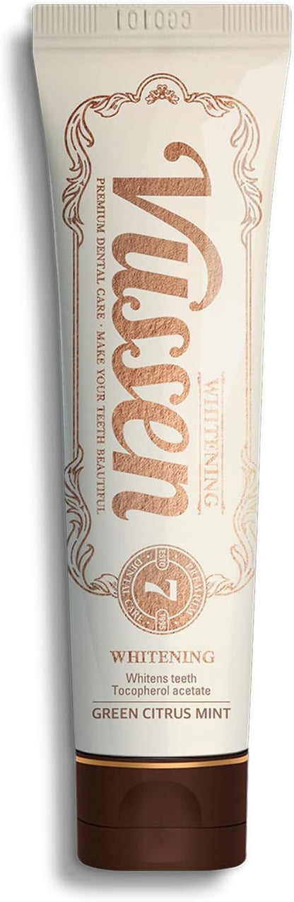 Vussen 7 Whitening Toothpaste 3.5oz | Fluoride-Free, Enamel Safe, Green Citrus Mint