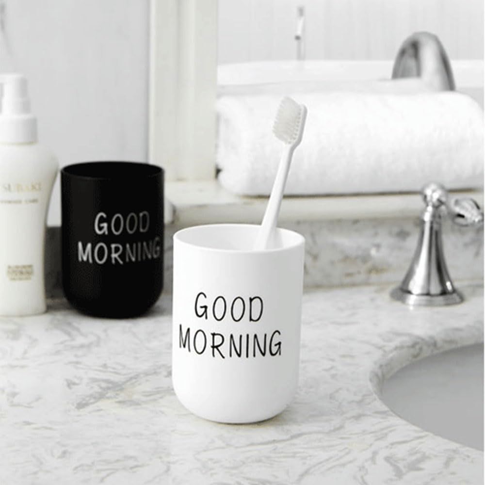 VUULDOO Minimalist Mouthwash Cup 300ml - Black & White, Good Morning Design