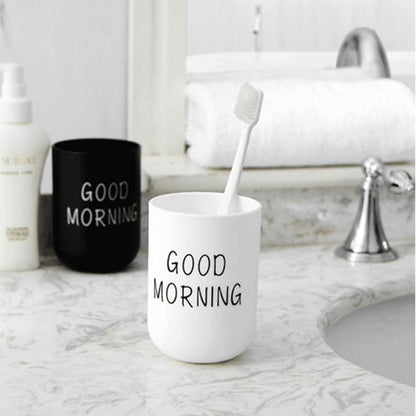 VUULDOO Minimalist Mouthwash Cup 300ml - Black & White, Good Morning Design