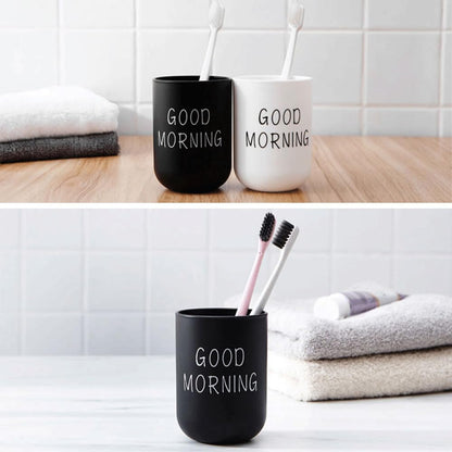 VUULDOO Minimalist Mouthwash Cup 300ml - Black & White, Good Morning Design