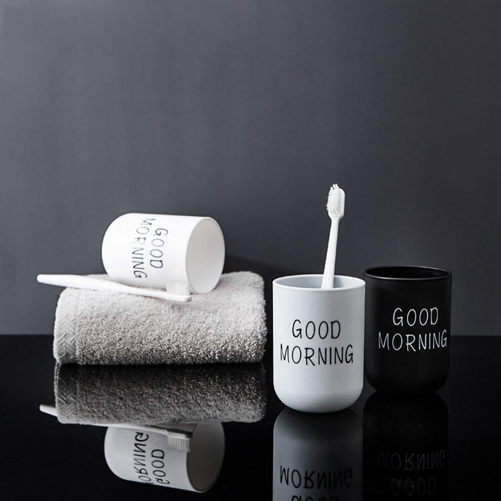 VUULDOO Minimalist Mouthwash Cup 300ml - Black & White, Good Morning Design