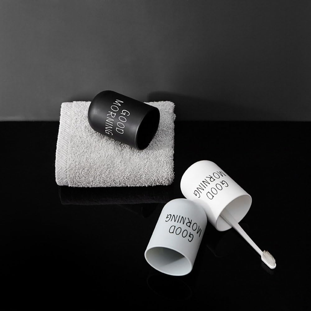 VUULDOO Minimalist Mouthwash Cup 300ml - Black & White, Good Morning Design