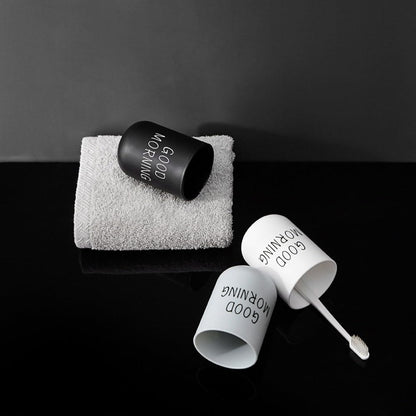 VUULDOO Minimalist Mouthwash Cup 300ml - Black & White, Good Morning Design