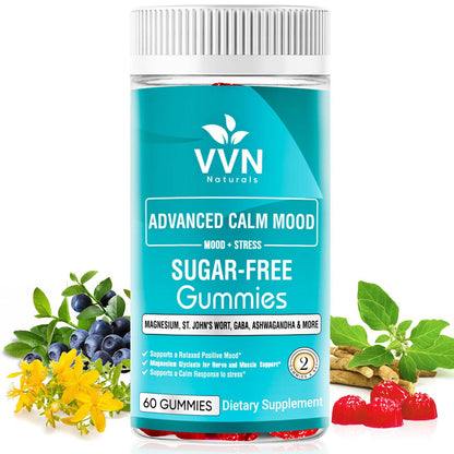 VVN Naturals Sugar Free 22-in-1 Calm Mood Gummies - Stress & Mood Support | 60 Count | Vegan