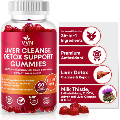 VVNaturals Sugar-Free 26-in-1 Liver Detox Gummies | Fatty Liver Repair - 60 Vegan Count