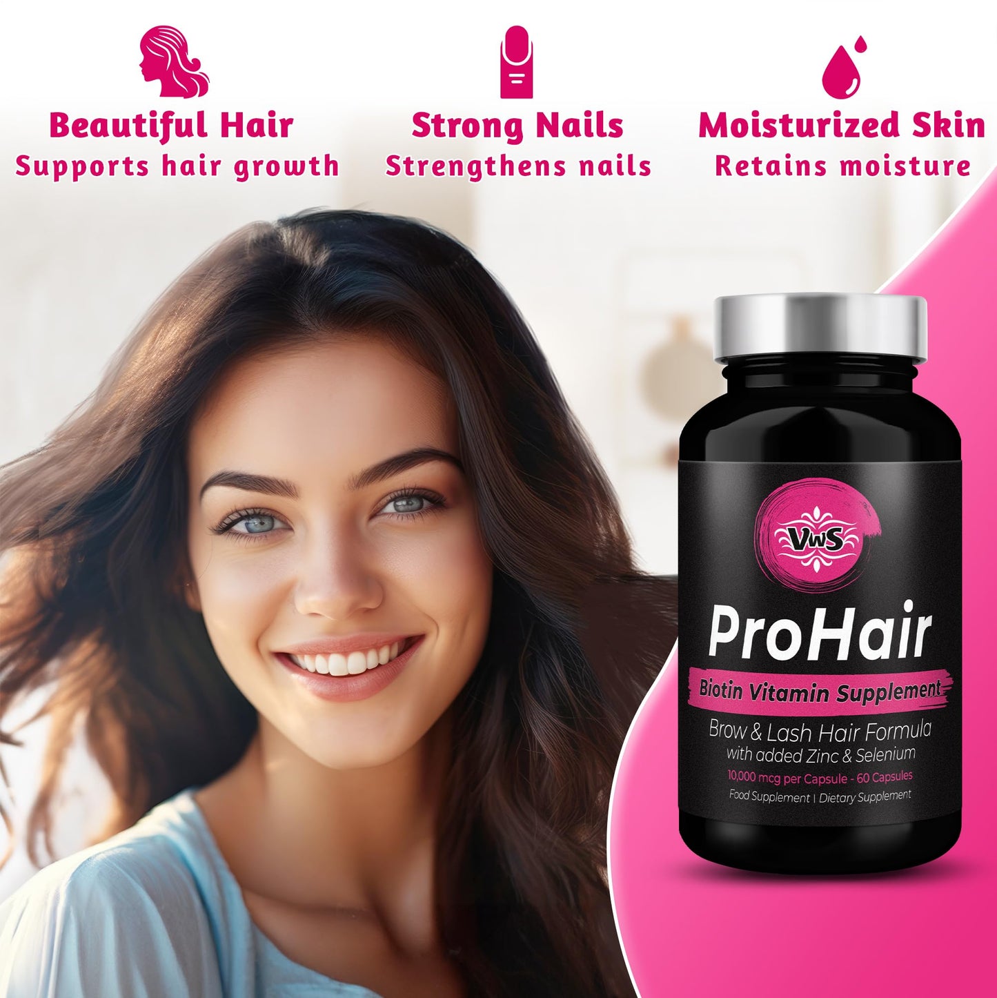 VWS Biotin 10,000 mcg with Zinc & Selenium – Hair, Nails & Skin (60 Vegan Capsules)