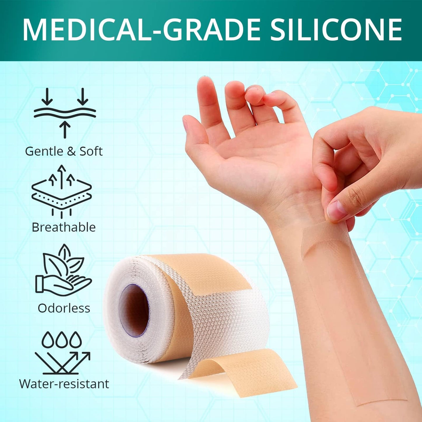 Vxoyo Silicone Scar Sheets — Reusable 1.6x60 Roll for Scar Care (Surgical, Keloid, Burns)