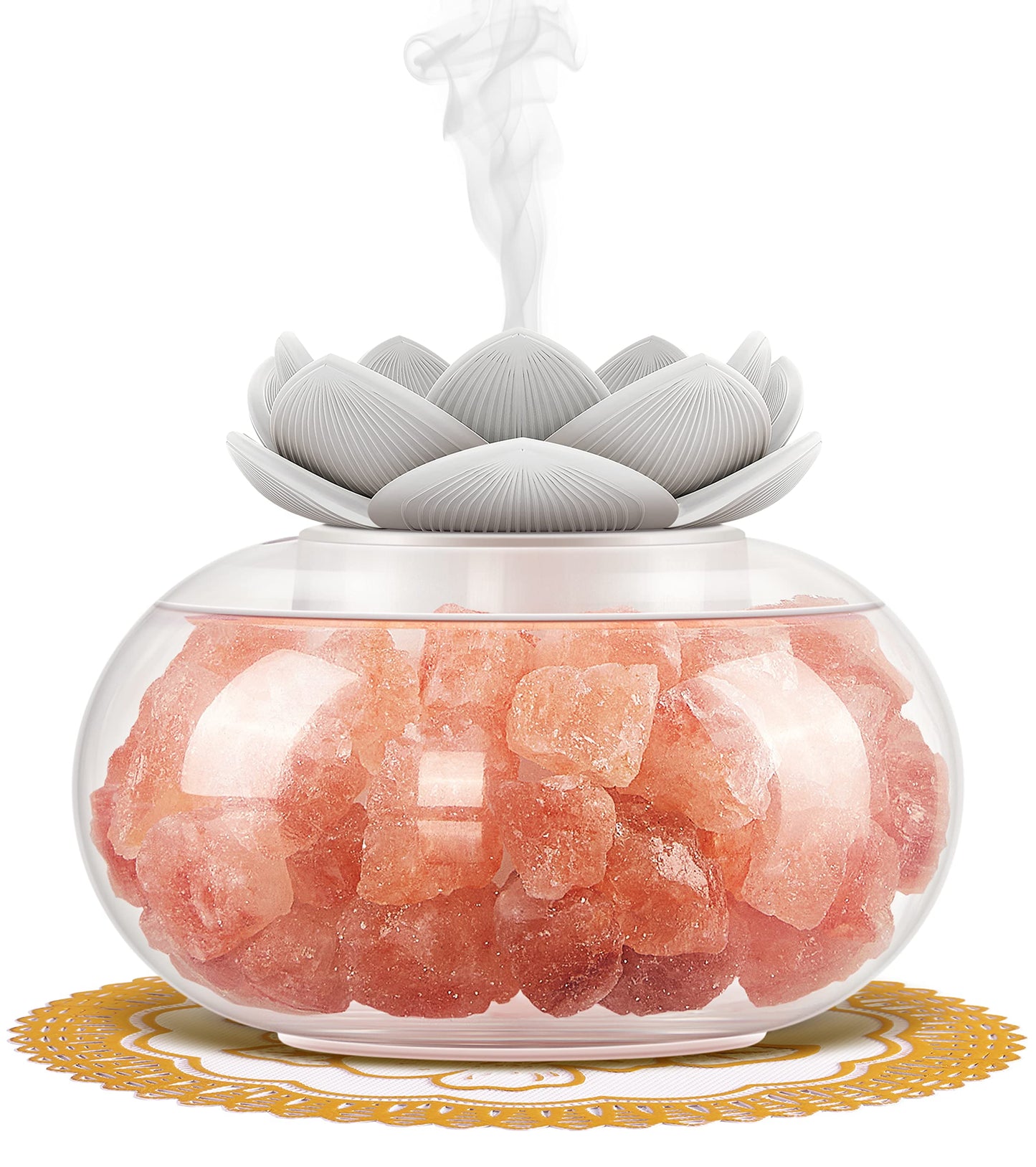 Essential Oil Diffuser with Himalayan Salt Lamp – Vyaime Pink Crystal Lotus LED Night Light (V1103) with Auto Shut-Off
