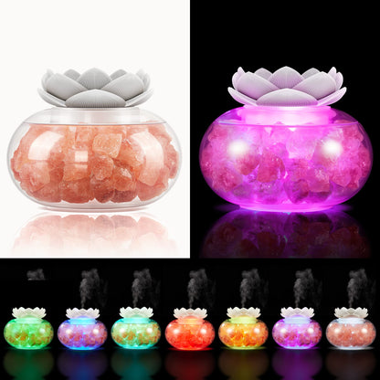 Essential Oil Diffuser with Himalayan Salt Lamp – Vyaime Pink Crystal Lotus LED Night Light (V1103) with Auto Shut-Off
