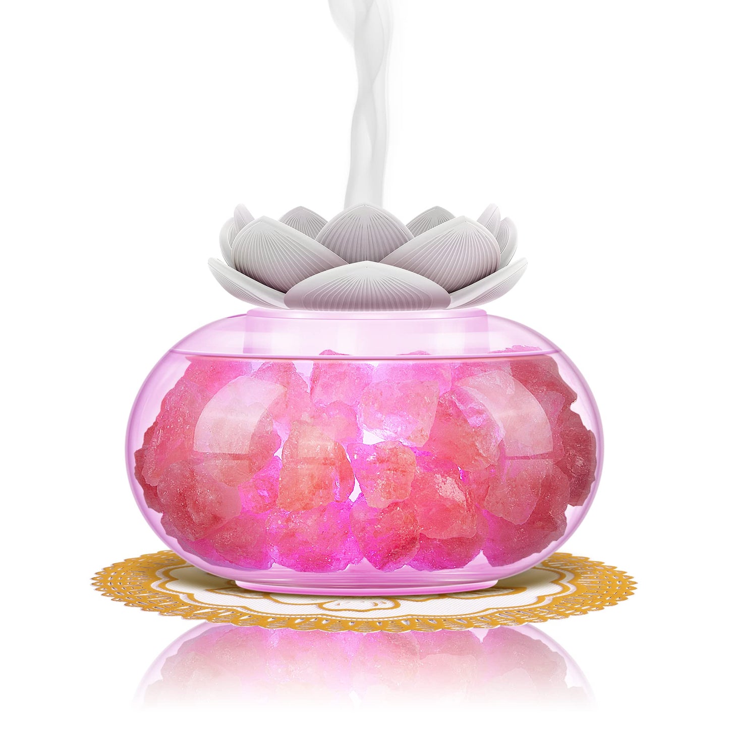 Essential Oil Diffuser with Himalayan Salt Lamp – Vyaime Pink Crystal Lotus LED Night Light (V1103) with Auto Shut-Off