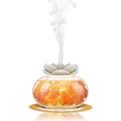 Essential Oil Diffuser with Himalayan Salt Lamp – Vyaime Pink Crystal Lotus LED Night Light (V1103) with Auto Shut-Off