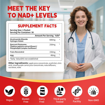 Vyaji 1000mg NAD⁺NR Liquid Supplement – 80% Absorption | NR, Resveratrol, Quercetin & PQQ | 30 Packets
