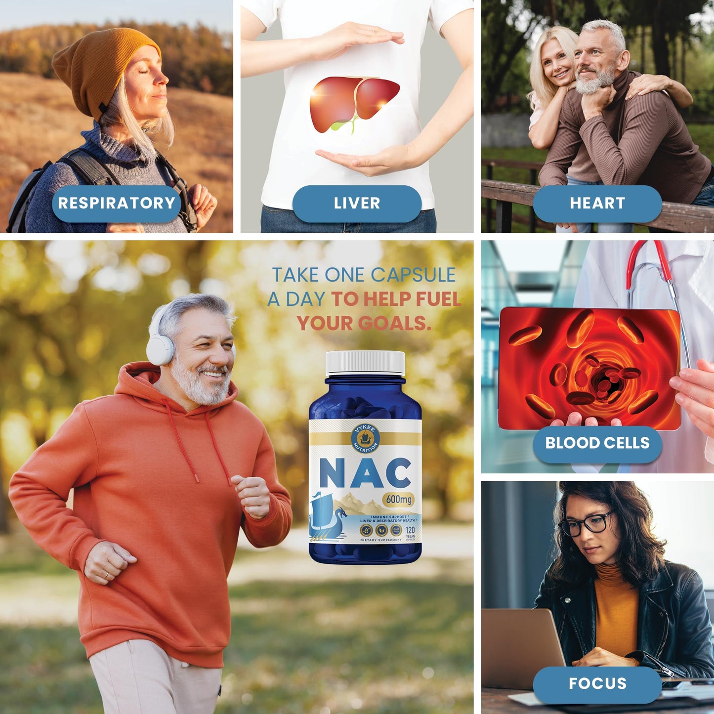 Vykee NAC Capsules – 600mg N-Acetyl L-Cysteine | Vegan, Non-GMO | Liver Health & Immunity | 120 Capsules