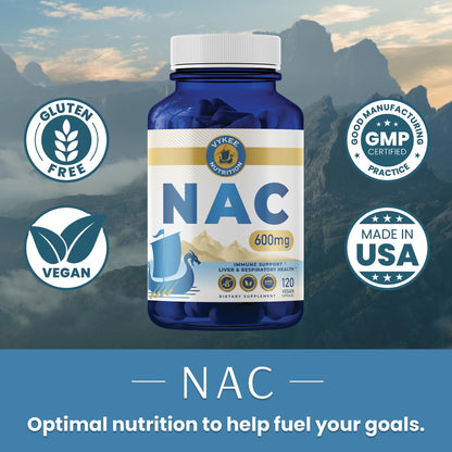 Vykee NAC Capsules – 600mg N-Acetyl L-Cysteine | Vegan, Non-GMO | Liver Health & Immunity | 120 Capsules