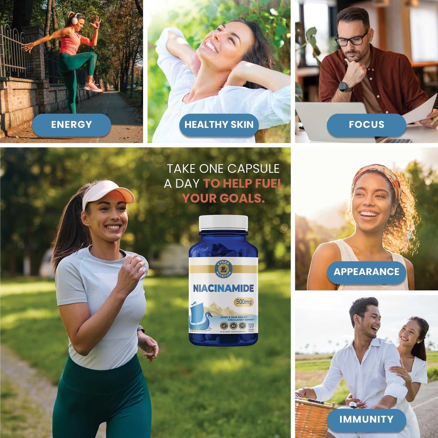 Vykee Nutrition Niacinamide Capsules – 500mg High-Potency Vitamin B3 | Vegan, Non-GMO | Supports Energy Metabolism, Skin Health & Cellular Repair | 120 Capsules