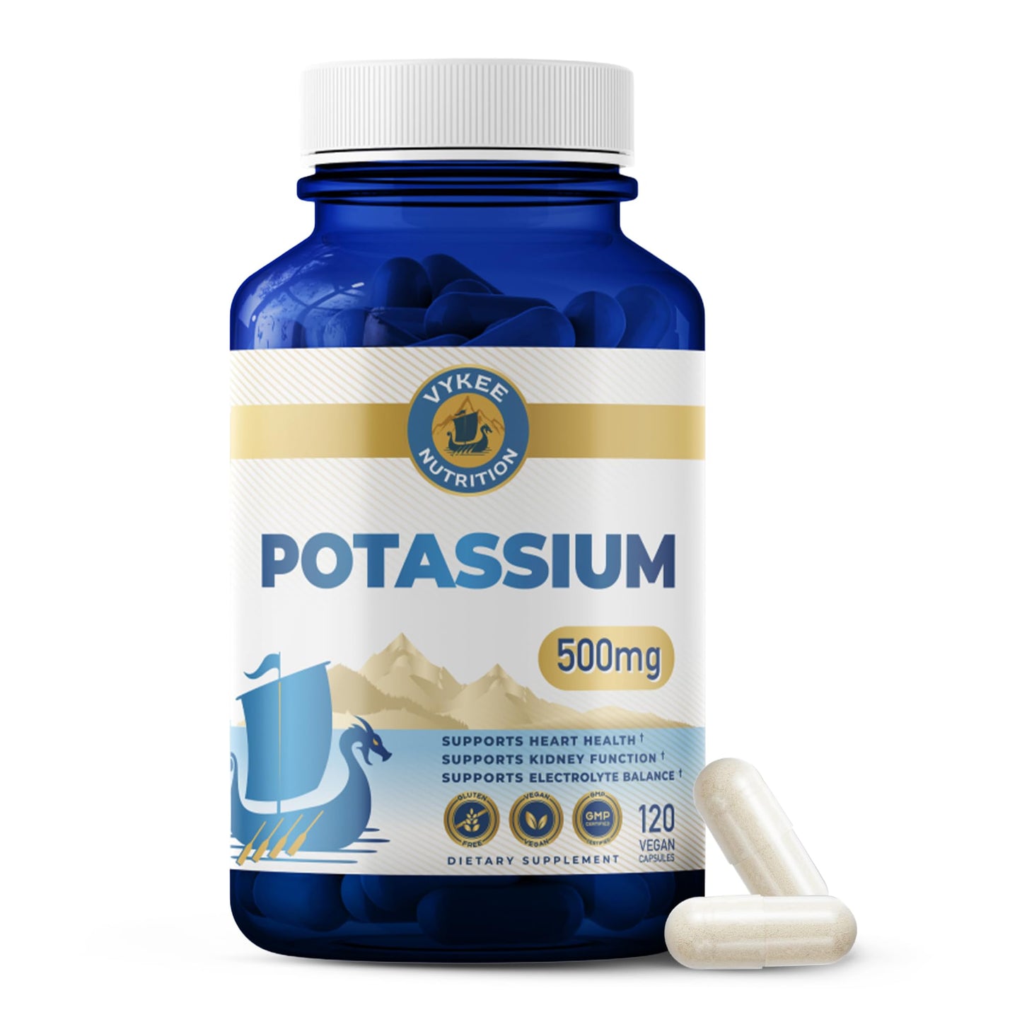 Vykee Nutrition Potassium Citrate Capsules - 500 mg, 120 Count | Vegan, Non-GMO, Gluten Free
