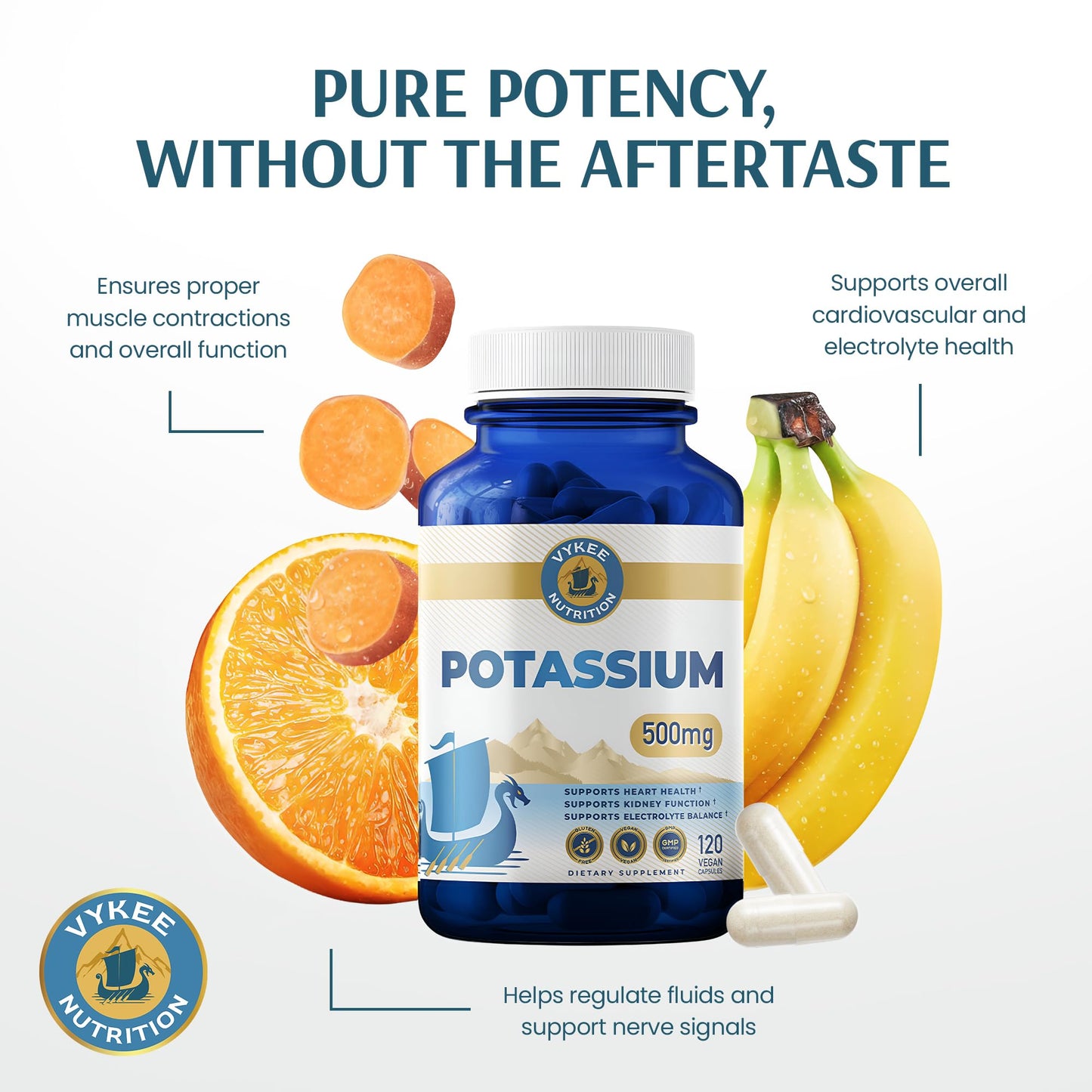 Vykee Nutrition Potassium Citrate Capsules - 500 mg, 120 Count | Vegan, Non-GMO, Gluten Free