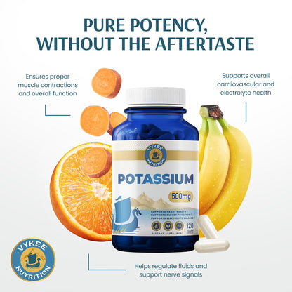 Vykee Nutrition Potassium Citrate Capsules - 500 mg, 120 Count | Vegan, Non-GMO, Gluten Free