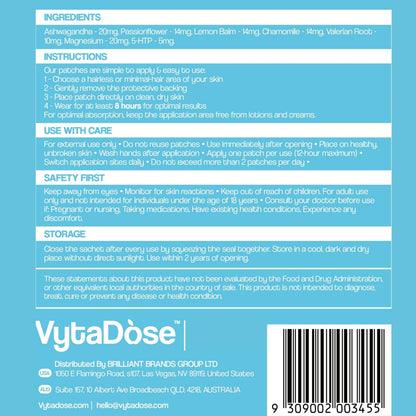 Vytadose Melatonin-Free Herbal Sleep Patches – 8-Hour Time-Release (Adults & Kids)