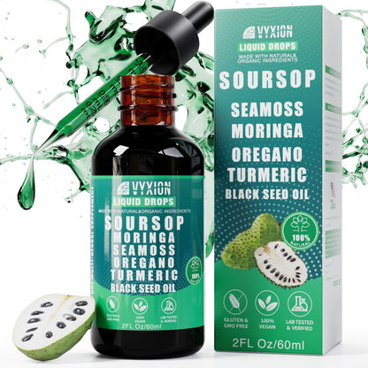Soursop Bitters Liquid Drops 10-in-1 – Sea Moss, Moringa, Turmeric, Ashwagandha | 2 Fl Oz | Vegan, Non-GMO
