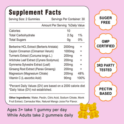 VZOXAINS Berberine with Ceylon Cinnamon Gummies – High Potency Berberine HCl, Immune Health Support, 120 Mango Gummies