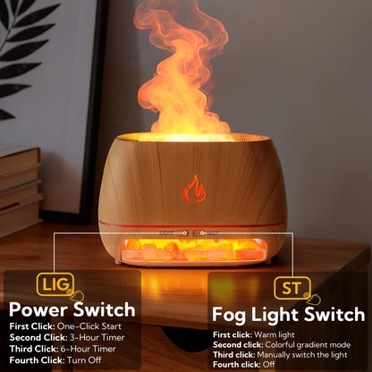 VZZNN 4 Pack Essential Oil Diffuser with Flame LED Lights | 200ml Ultrasonic Diffuser + Himalayan Salt Lamp